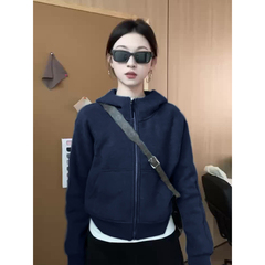 山东即墨卫衣短款连帽外套女早秋季2025新款韩系慵懒风小个子开衫