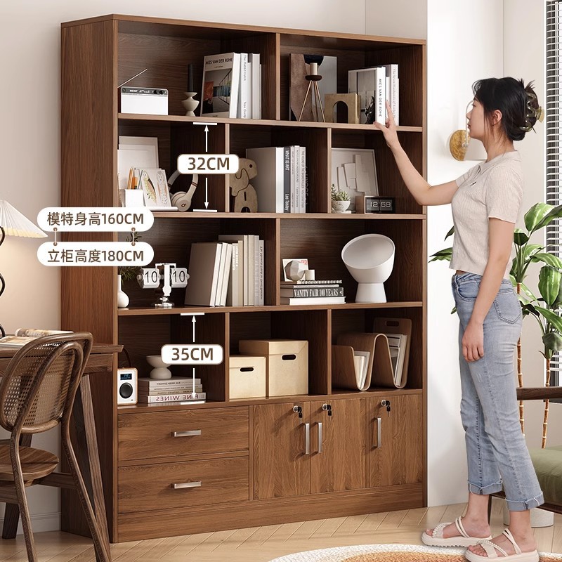 Gabinete de exhibición combinado multifuncional para el hogar, estante de libros contra la pared, armario de almacenamiento multicapa con bloqueo para el dormitorio