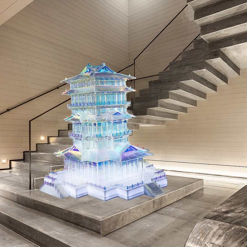 新中式亚克力透明阁楼古建筑艺术雕塑软装饰品大房子模型摆件