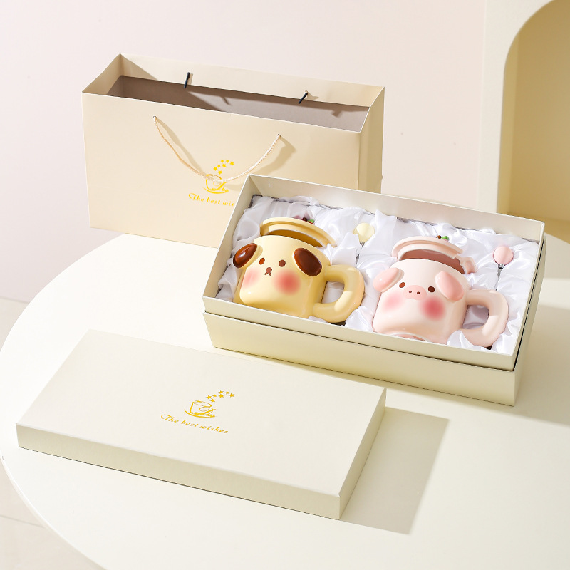 Pareja Linda creativa Taza de cerámica taza par regalo de boda regalo traje caja de regalo de cumpleaños
