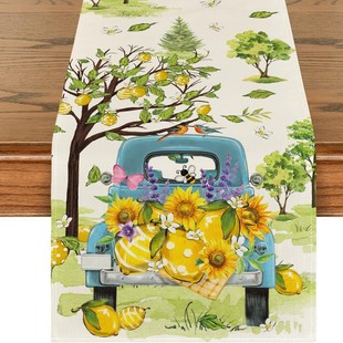 Cross-Border Fresh Flowers Summer Linen Table Flag Kitchen Table Cloth Placemat Summer Table Flag Cabinet Tablecloth Entrance Living Room Table