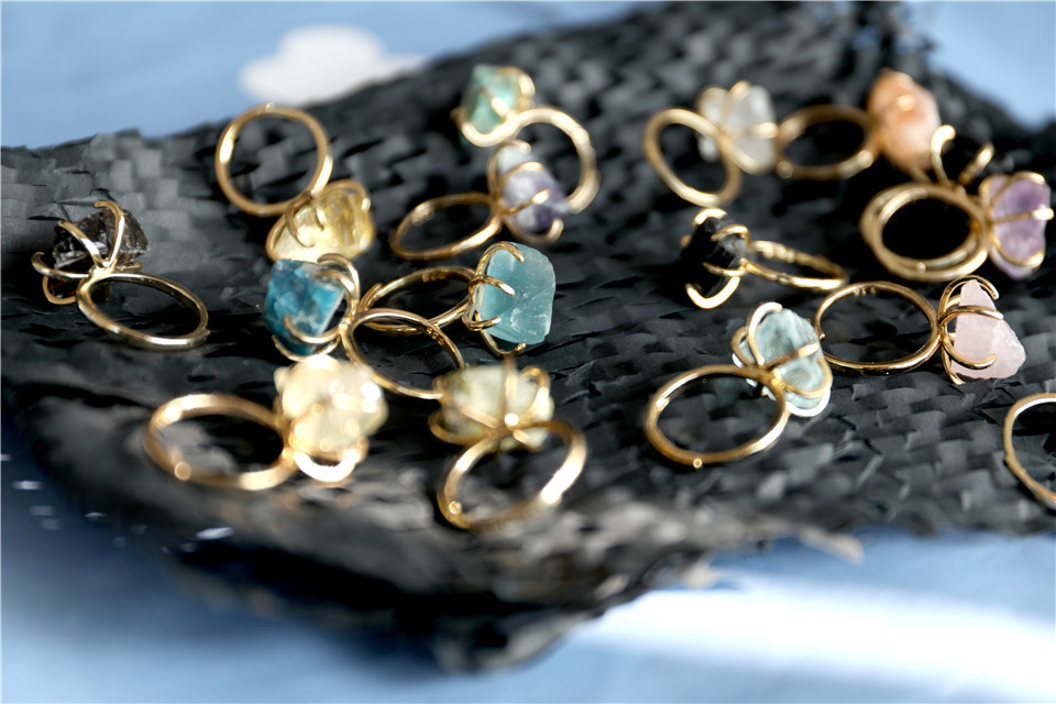 Fashion Irregular natural stone Copper Open Ring 1 Piece