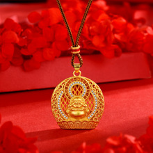 越南沙金点钻笑脸大肚佛吊坠项链男女古法镂空佛祖之佑挂坠毛衣链