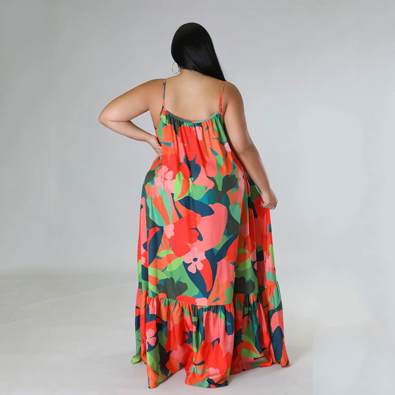 A-line Skirt Casual Collarless Printing Pleated Sleeveless Flower Maxi Long Dress Daily display picture 7