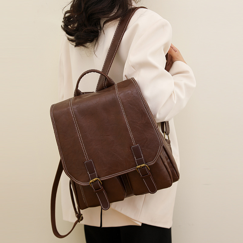 双肩包男女新款时尚潮流pu斜挎手提包大容量休闲复古定型学生包