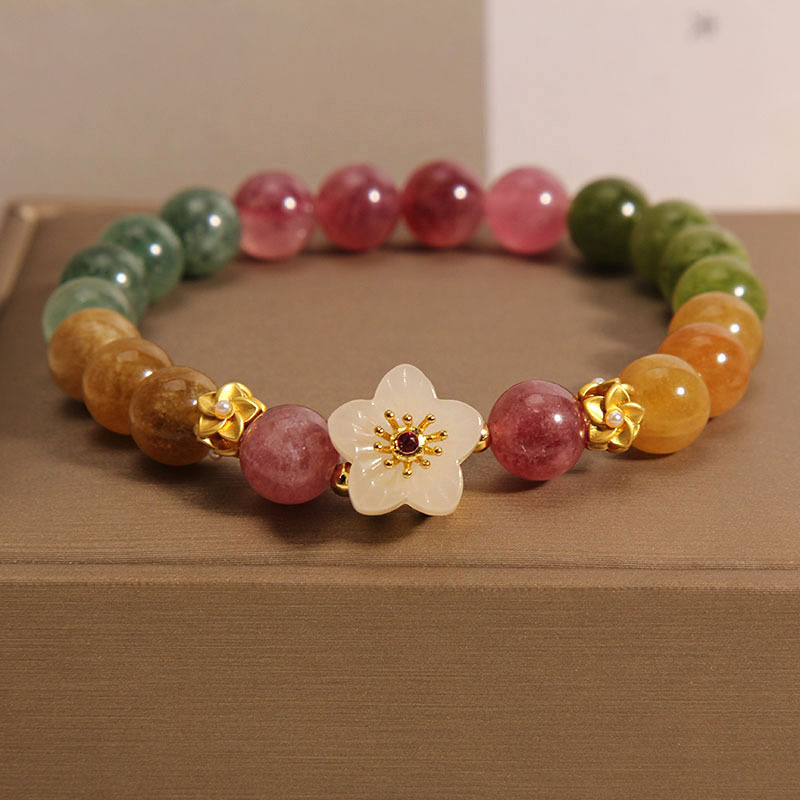 Natural colorido turmalina pulsera femenina verano ins nicho luz lujo de alta calidad Jade flor pulsera regalo para novias
