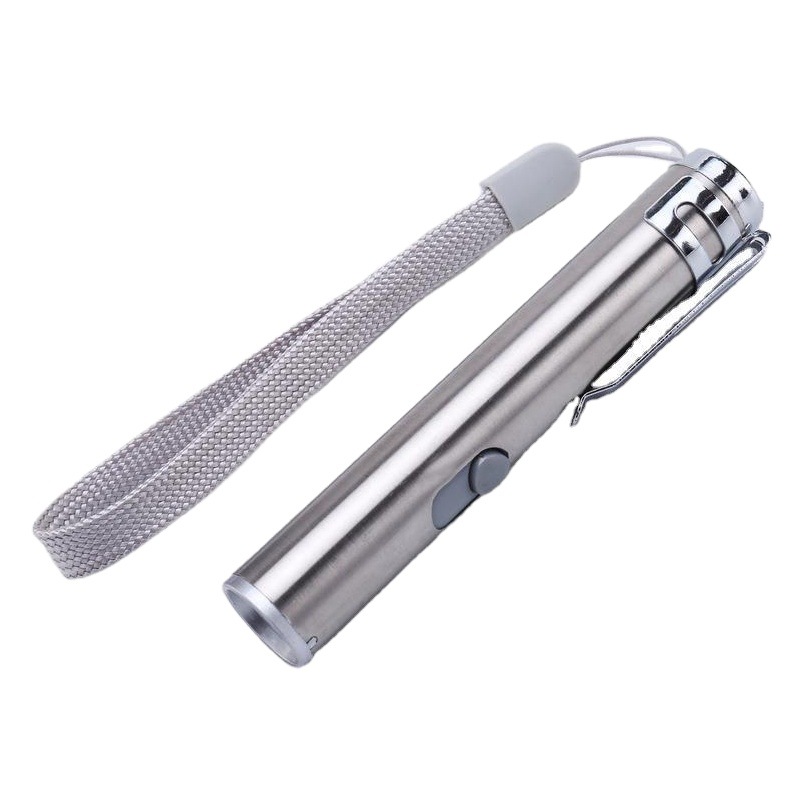 De acero inoxidable de múltiples funciones LED mini linterna detector de efectivo de luz láser infrarrojo tres en uno USB recargable