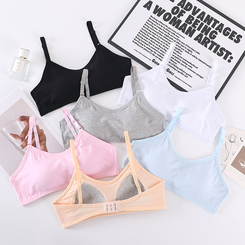 Pure Cotton Student Bra with Fixed Cups, Wrapped Chest Strap, Padded Tube Top, Anti-Vibration, Anti-Exposure, Solid Color Underwear for Running