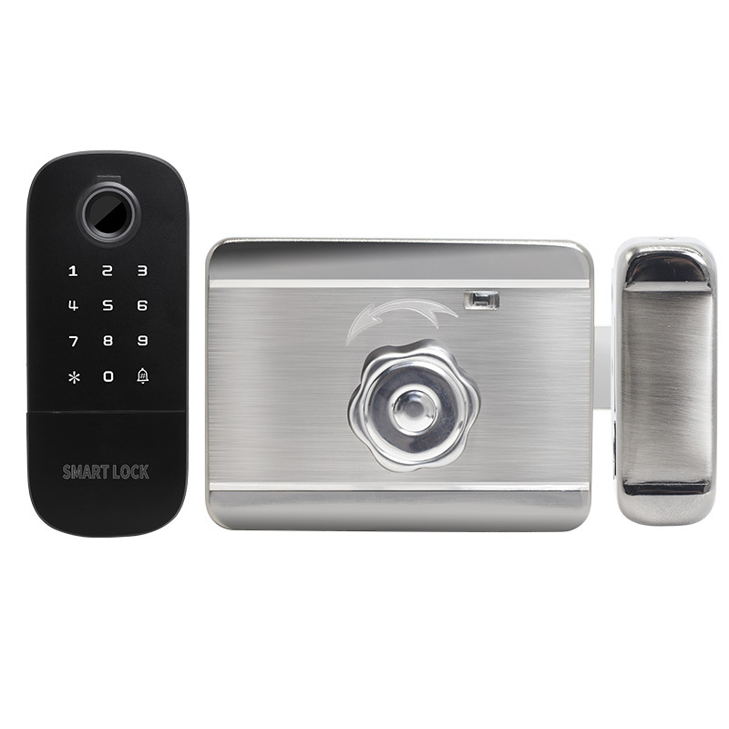 Sin cableado, contraseña de huellas dactilares, cerradura de tarjeta de crédito, cerradura de contraseña de puerta antirrobo antigua, cerradura de cabeza de buey de puerta de patio, cerradura inteligente de puerta de hierro grande