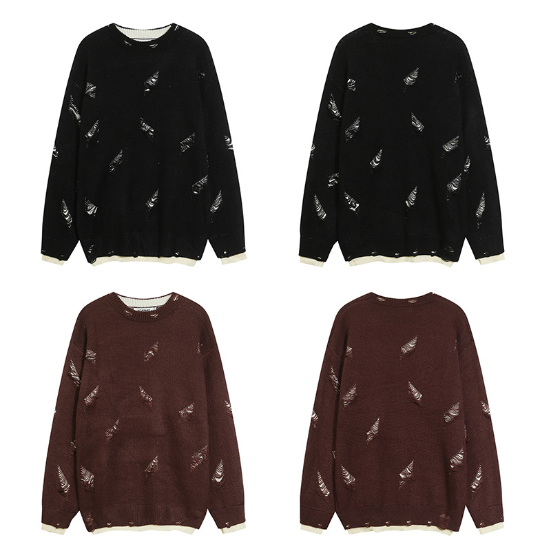 Férfi ruházati stílus Utcai hip-hop Disrupted laza kereknyakú pulóver Férfi és női őszi lusta stílusú pulóver_voghion.com