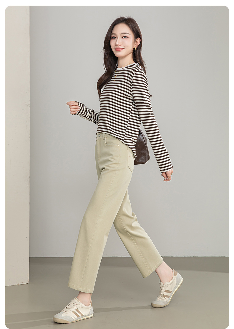 Quần jean nữ ống rộng cạp cao phong cách phục cổ — xanh lam chi tiết 21