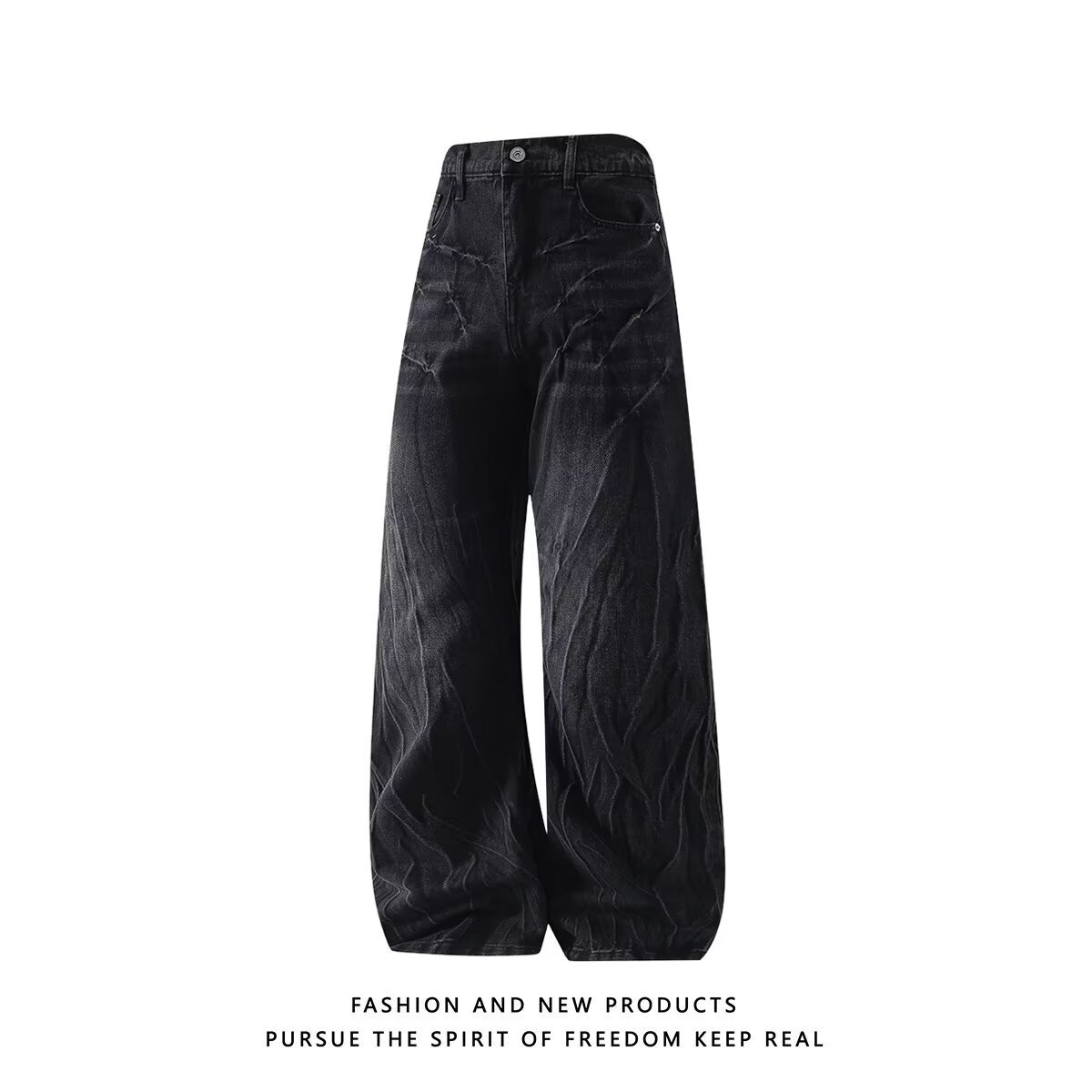 Vintage Distressed High Waist Straight Leg Jeans For Women & Men - Retro Loose Fit Denim Pants With Raw Hem, Comfortable Stretch Fabric_mkmklike.com