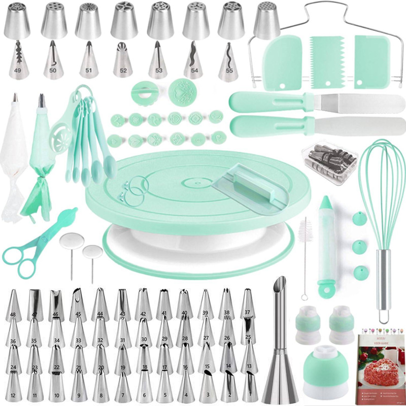 Juego de herramientas para decoración de pasteles de 137 piezas – estilo nórdico, plato giratorio, kit completo