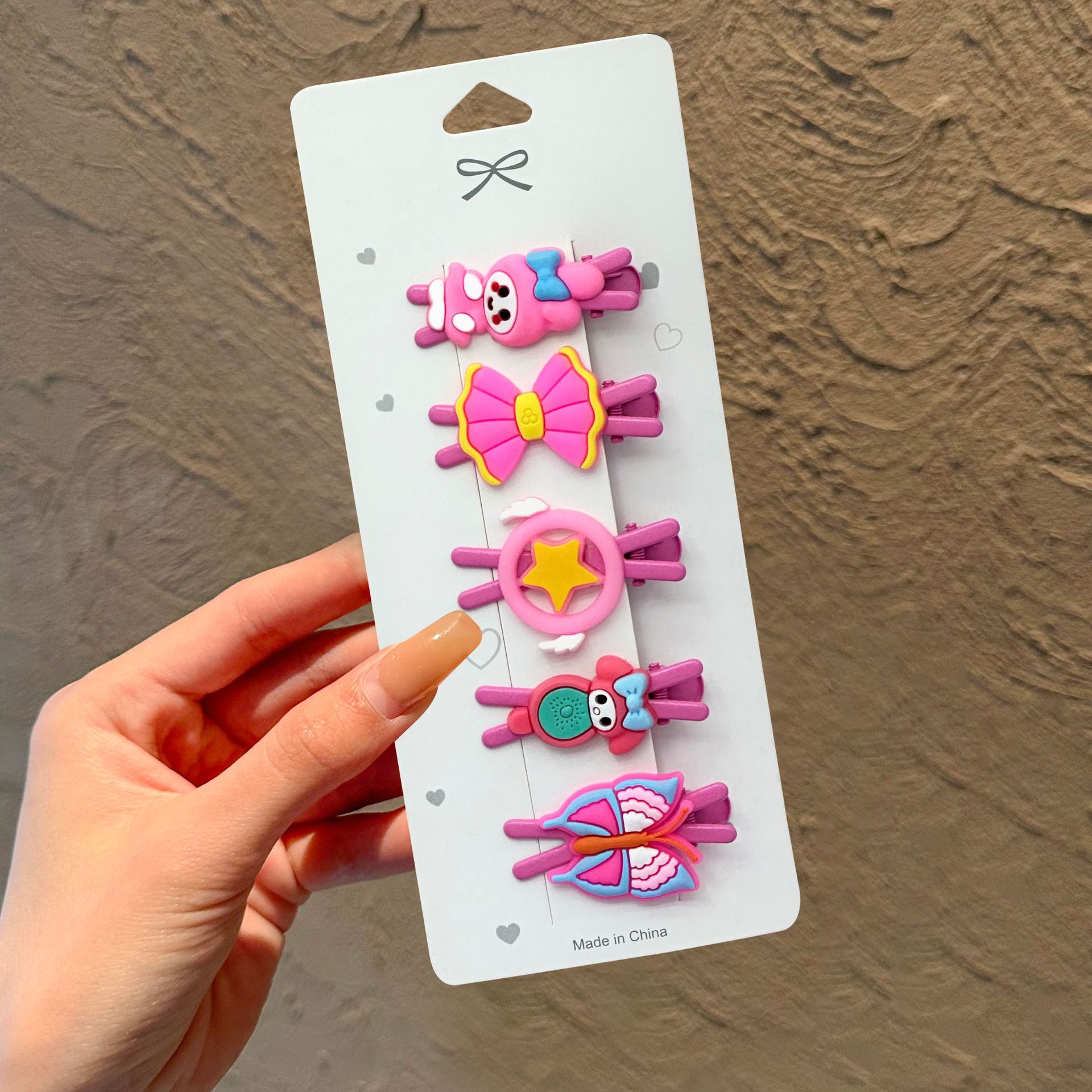 Lindo Sanrio lazo horquilla tocado niña bebé pinza de pelo roto flequillo juego de clip de una palabra para niña