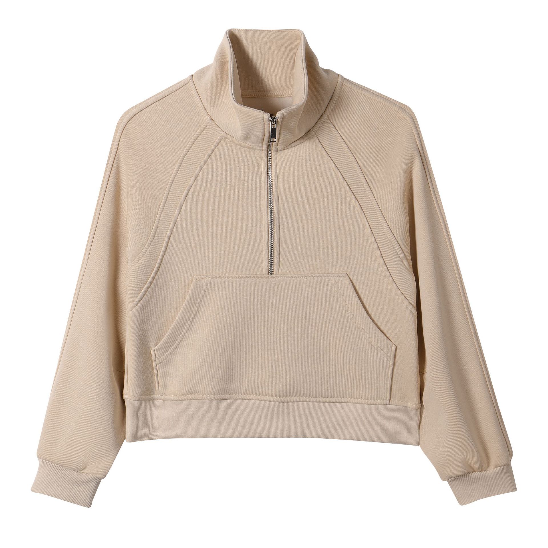 Ropa de mujer coreana corta pesada 420g algodón de isla con semiacremallera chaqueta de hombro marca de moda simple chaqueta universal image 8