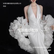 手袖披肩白色多荷叶边拍照婚纱纱袖场景氛围主持配饰影楼走秀模