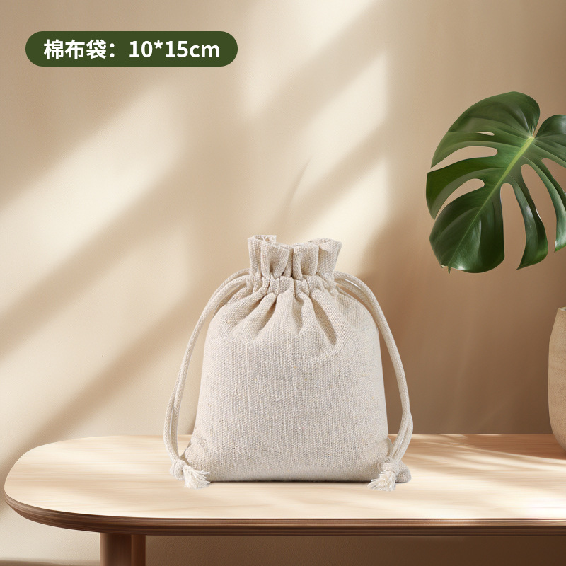 Bolsa de Almacenamiento con Cordón de Algodón, Bolsa de Lino con Cordón, Se Puede Imprimir con Logotipo, Bolsa de Tela Pequeña en Existencia