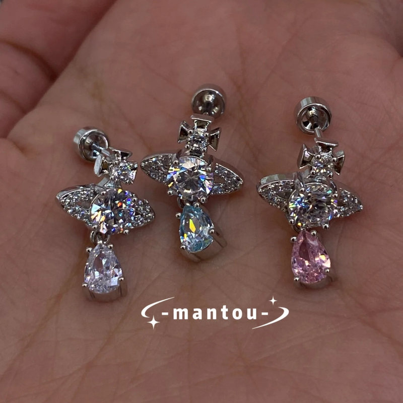 Light Luxury Micro Zircon Saturn Water Drop Pendant Ear Bone Nail Niche Design Personality Titanium Steel Saturn Planet Earrings Light Luxury Micro Zircon Saturn Water Drop Pendant Ear Bone Nail Niche Design Personality Titanium Steel Saturn Planet Earrings
