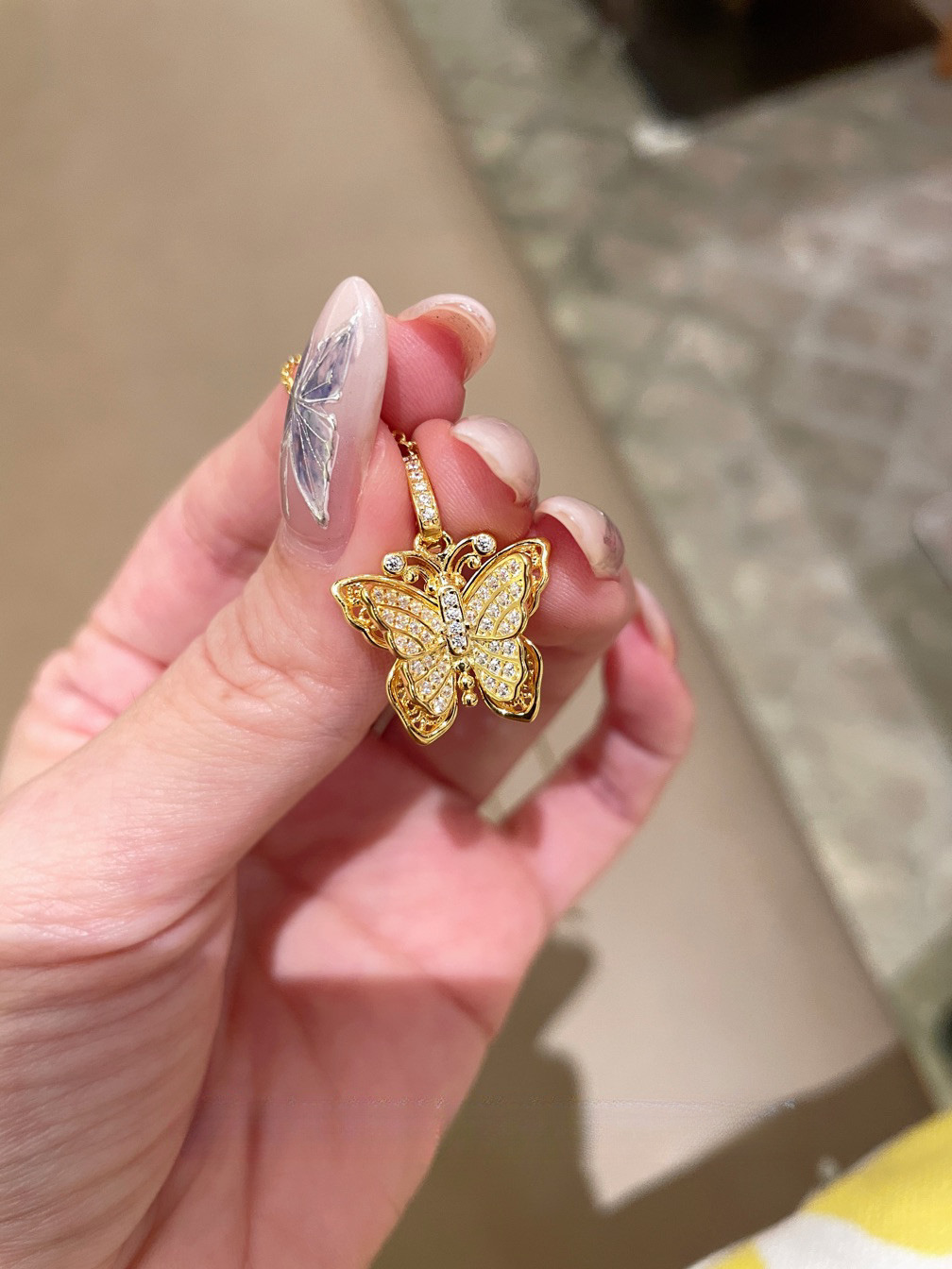 Ciondolo a forma di farfalla in argento sterling S oro antico, smalto viola blu, fatto a mano, seta intarsiata con diamanti, catena per clavicola_voghion.com