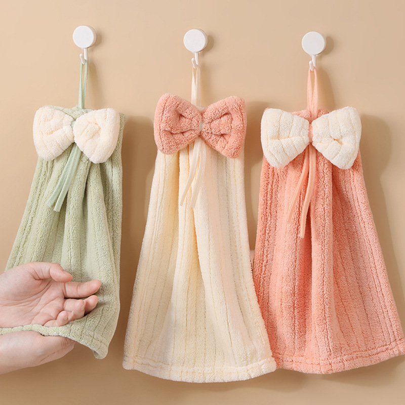 Adorable bow-shaped hanging absorbent hand towel, bathroom and kitchen hand towel, gift set