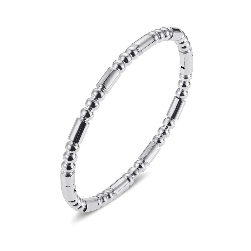 Beaded bangle armband van titaniumstaal retro bamboe design_voghion.com