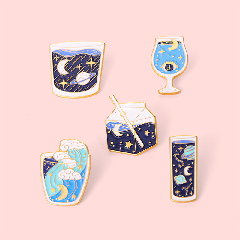New Starry Sky Map Alloy Brooch Creative Cartoon Wine Glass Milk Cup Shape Dripping Clothes Bag Badge display picture 6