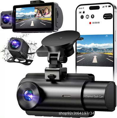 2.5K triple-lens dash cam, recording simultaneously on three channels, high-definition night vision, wide-angle, and high-definition recording