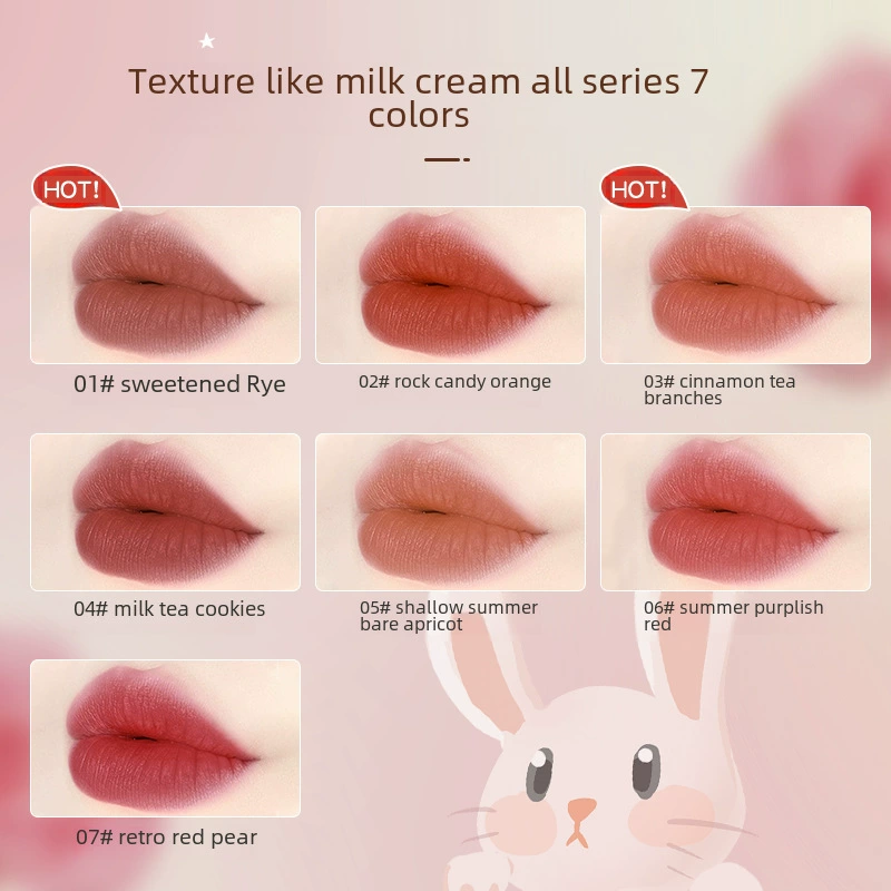 Lip glaze student matte velvet soft mist, white, high value lip mud recommended