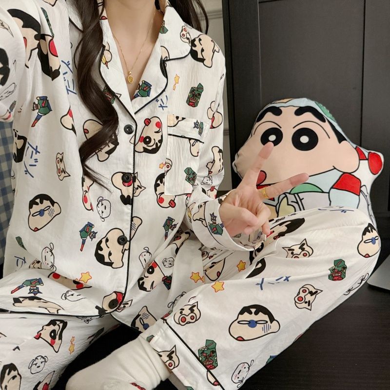 Venta al por mayor transfronteriza otoño nuevo estilo caliente pijamas de algodón de la nube pantalones de manga larga de las mujeres solapa linda rebeca dulce servicio a domicilio