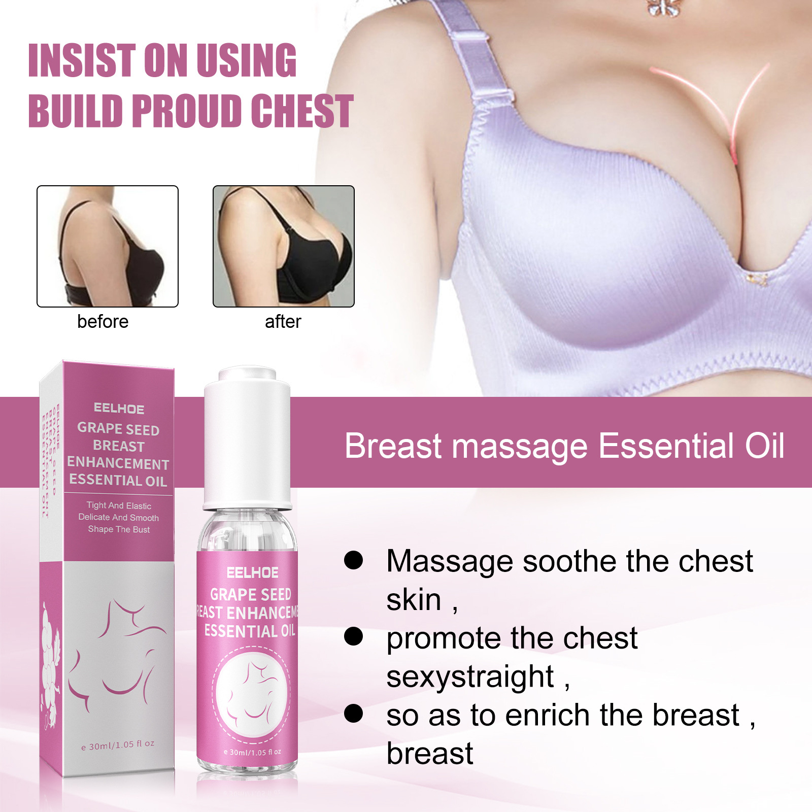 EELHOE Brust Brust Massage Ätherisches Öl Brustvergrößerung Feuchtigkeitsspendende Straffende Pflege Aufpolsternde Brust Straffende Essenz_voghion.com