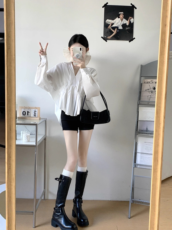 大码女装白衬衫简约甜美设计感宽松胖MM遮肉显瘦上衣|undefined