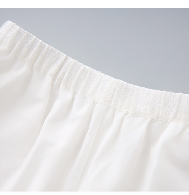 Bộ áo vest cổ cườm kết hợp quần ống rộng vải lanh nữ mùa hè — Màu trắng chi tiết 16