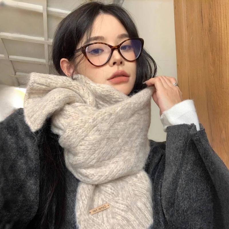 Alpaca wool scarf women's winter high-end sense new wool blended Korean style atmosphere sense student knitted warm scarf