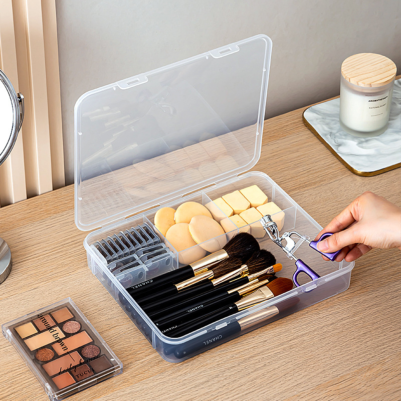 Powder Puff and Hairpin Storage Box with Lid, Divided Compartments, Transparent Makeup Brush Storage Box with Lid for Dressing Table