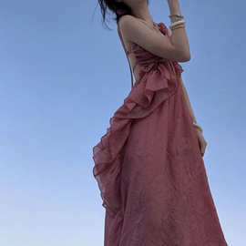MEIPIN "蔷薇之夏" 不规则度假风设计感玫瑰吊带裙女连衣裙显瘦潮