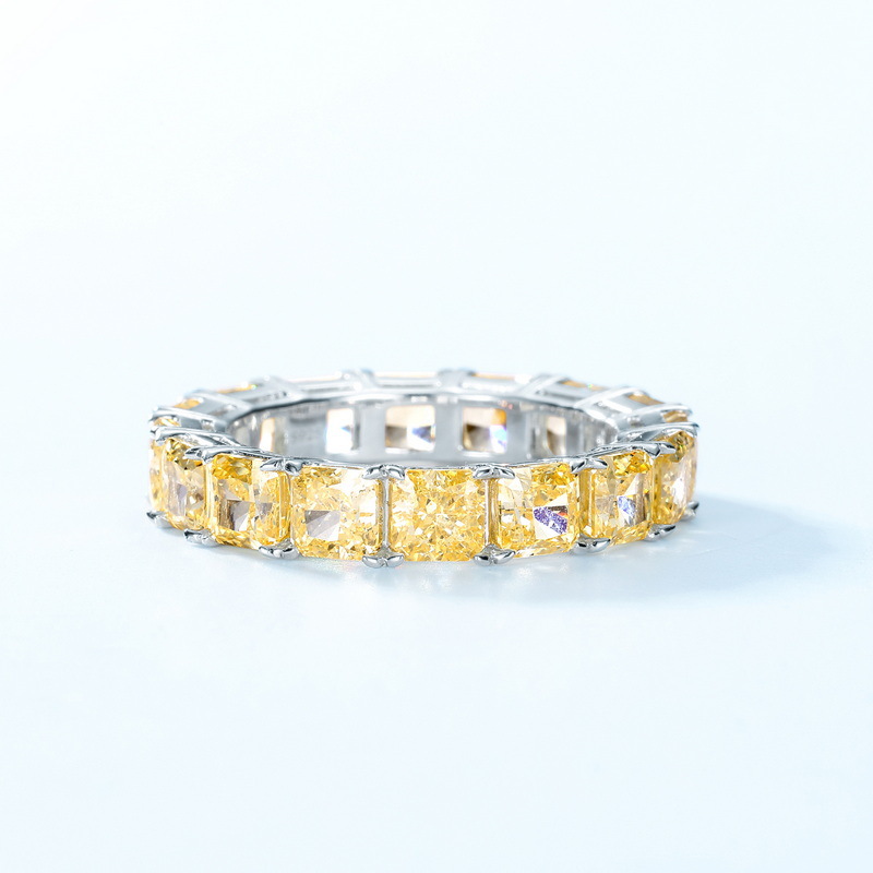Wilsheng joyería nuevo europeo y americano anillo de fila de lujo S925 plata grasa cuadrada ganso amarillo Diamante de alto carbono simple anillo de las mujeres