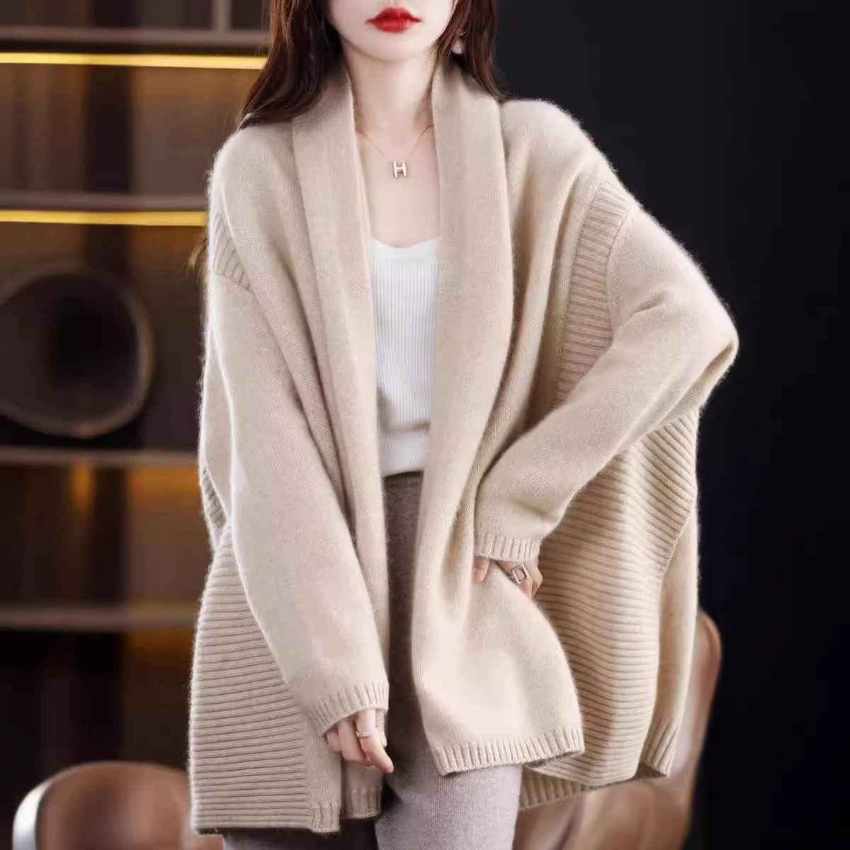 Платок-накидка Женская на весну и осень новинка 100 шерстяное пальто средней длины кардиган свободный толстый вязаный свитер в Корейском стиле