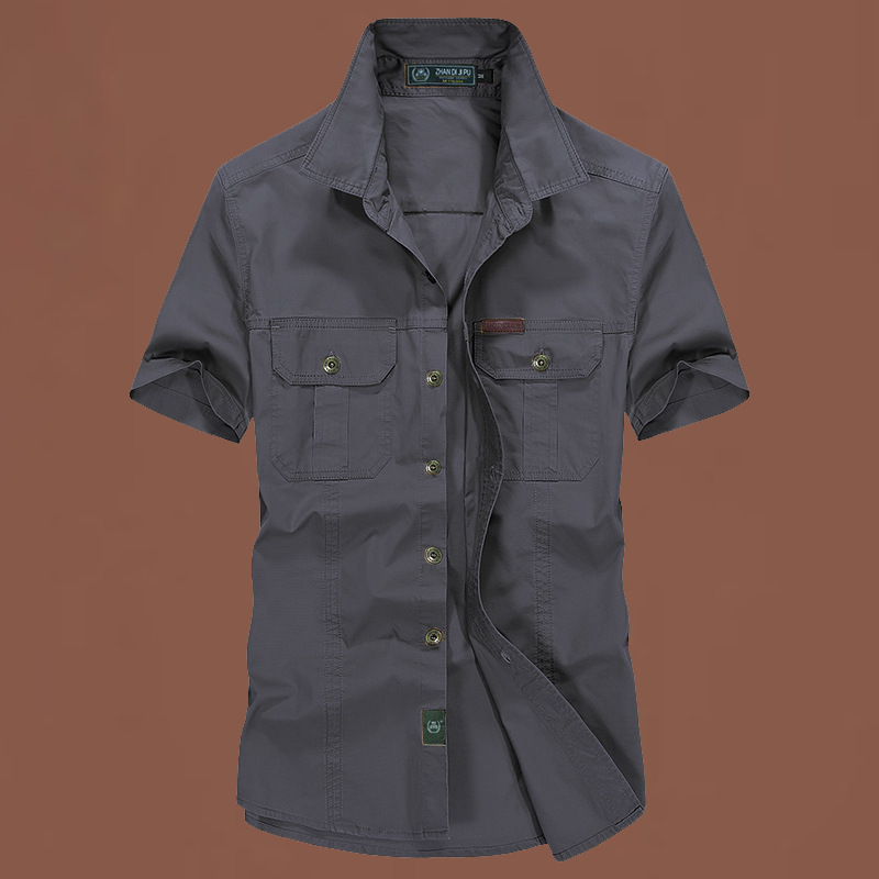 Verano 2024 nueva camisa de hombre de cuello suelto camisa de manga corta de color sólido camisa de hombre de mediana edad camisa casual