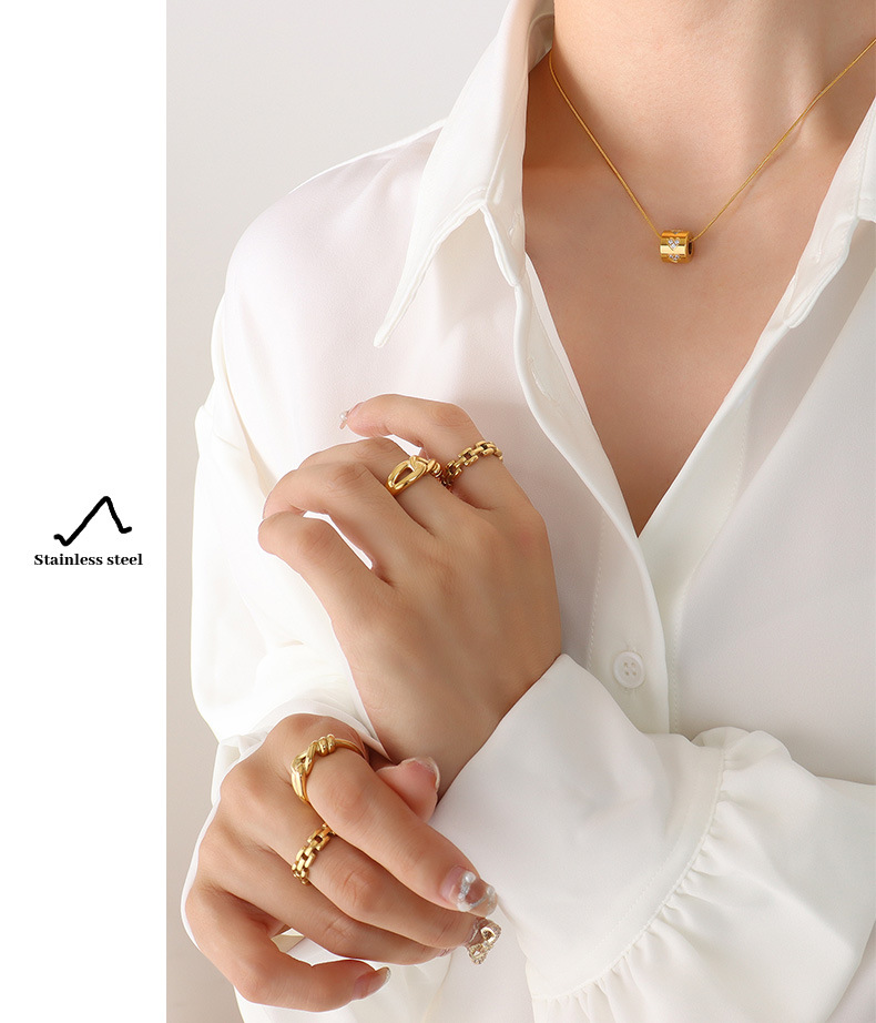 Simple Style Geometric Titanium Steel Necklace Plating Zircon Stainless Steel Necklaces_colorza_3