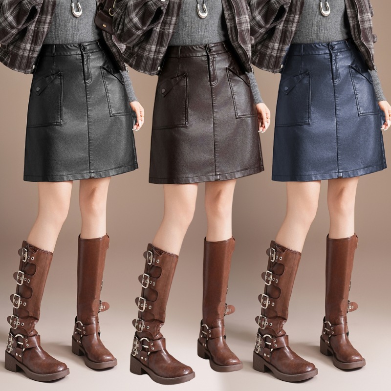 品牌半身皮裙女高级设计感海宁真皮高腰A字裙时尚垂感绵羊皮短裙