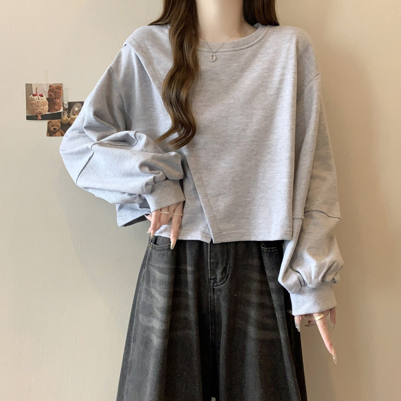 小个子短款无帽卫衣女2025秋季新款薄款宽松小众设计感长袖上衣服|undefined