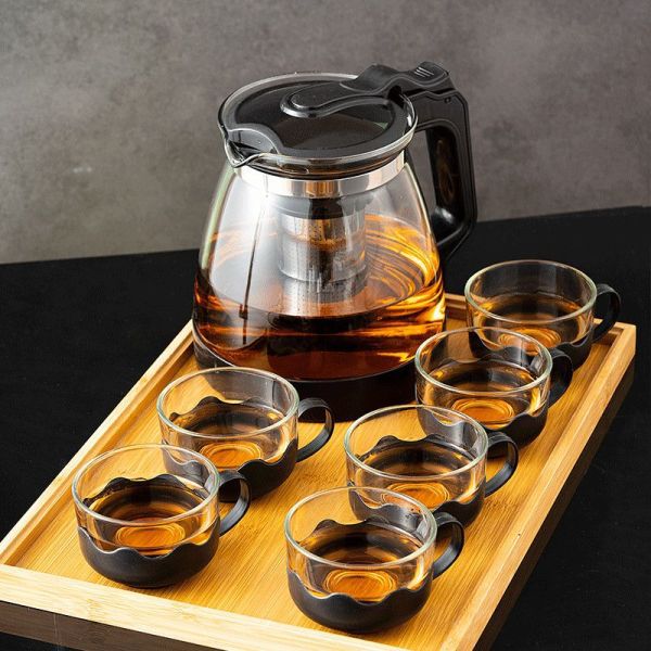 Glass teapot with large capacity flower tea pot, tea brewing pot for home use with filter tea brewing set