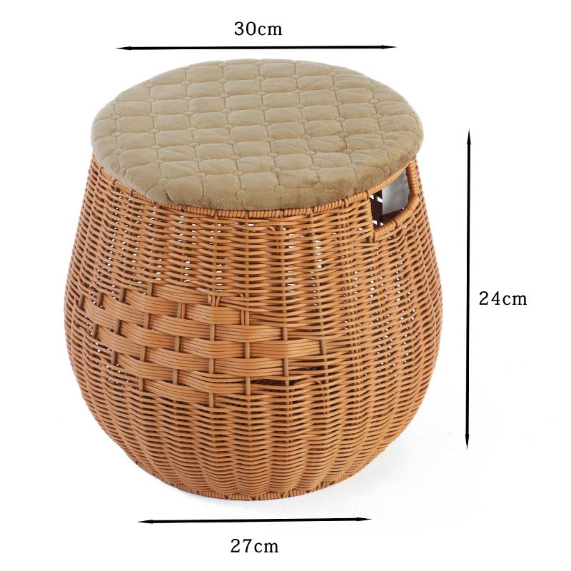 Hogar silla de ratán de imitación, balcón, sala de estar, silla pequeña, silla de respaldo corto de tatami, taburete trenzado redondo individual para adultos