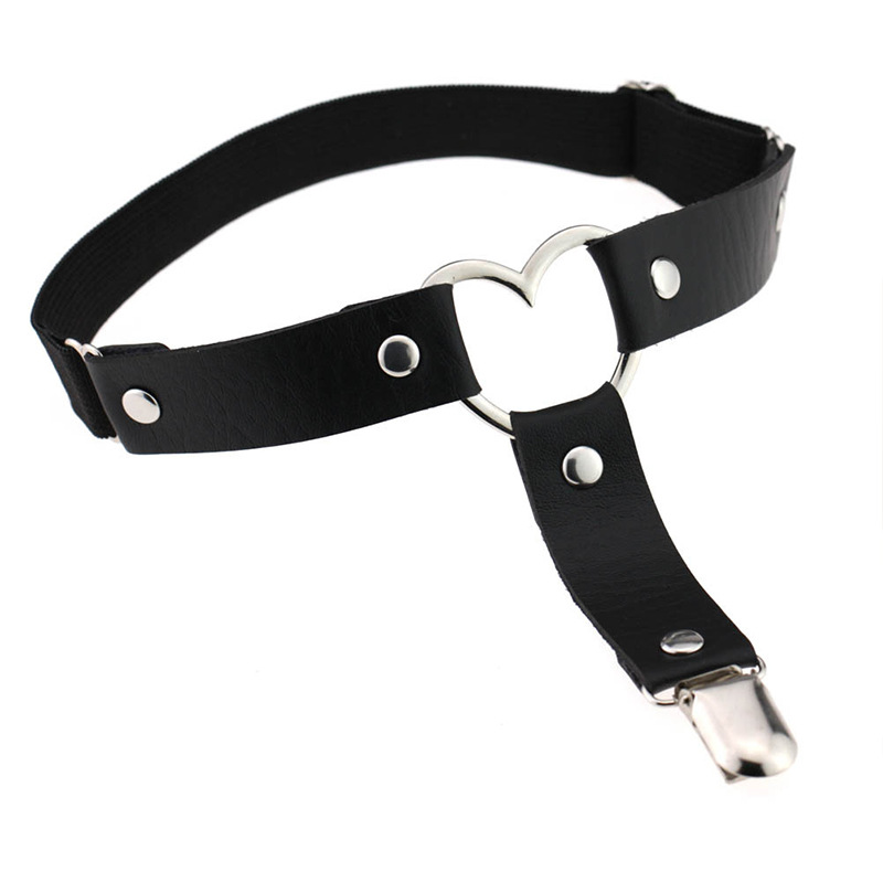 Europeo y americano Harajuku punk en forma de corazón de cuero pierna anillo japonés antideslizante muslo calcetín clip pierna anillo pie anillo Liga Accesorios
