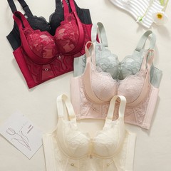 小胸聚拢蕾丝内衣女院线调整型透气蕾丝胸罩无钢圈抗菌收副乳文胸
