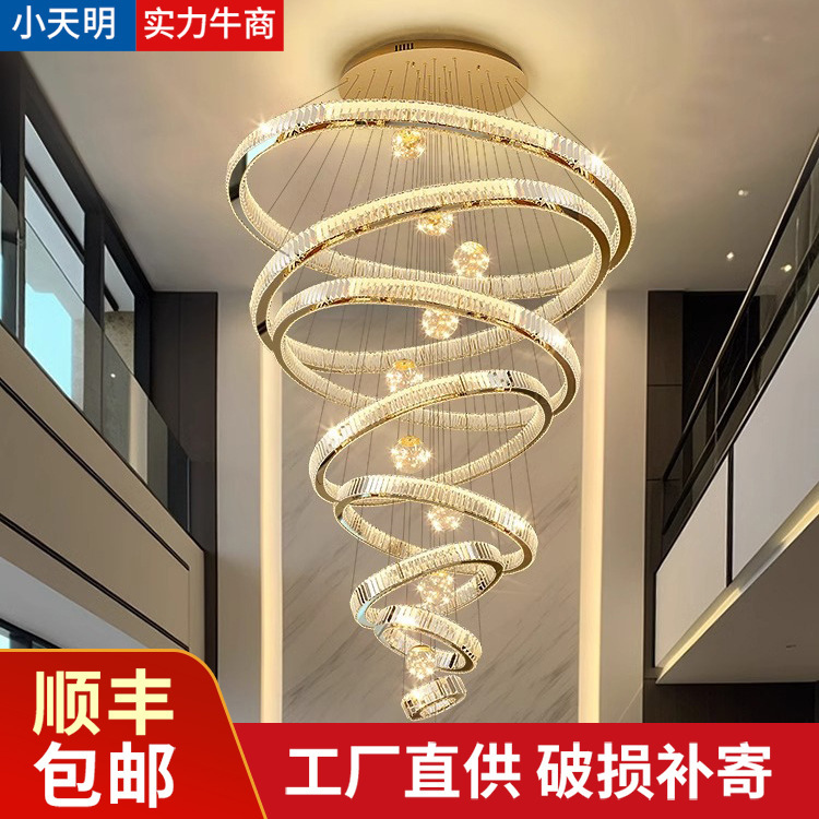 二重建中空リビングルームランプヴィラホールクリスタルシャンデリアイタリアンライト高級レストランランプアパート階段ロングシャンデリア|undefined