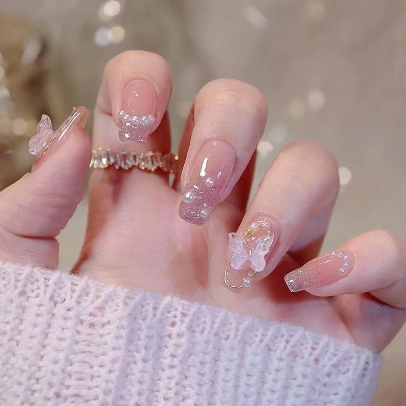 Manicure nail patch with diamond three-dimensional relief butterfly nail beauty piece detachable fashion light luxury style fake nail piece Manicure nail patch with diamond three-dimensional relief butterfly nail beauty piece detachable fashion light luxury style fake nail piece