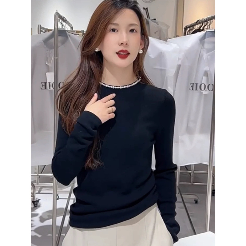 24 New Autumn and Winter Beaded Knit Tops for Women, Half-High Collar, Slim Fit, Ribbed Camisole, Versatile Ribbed Design