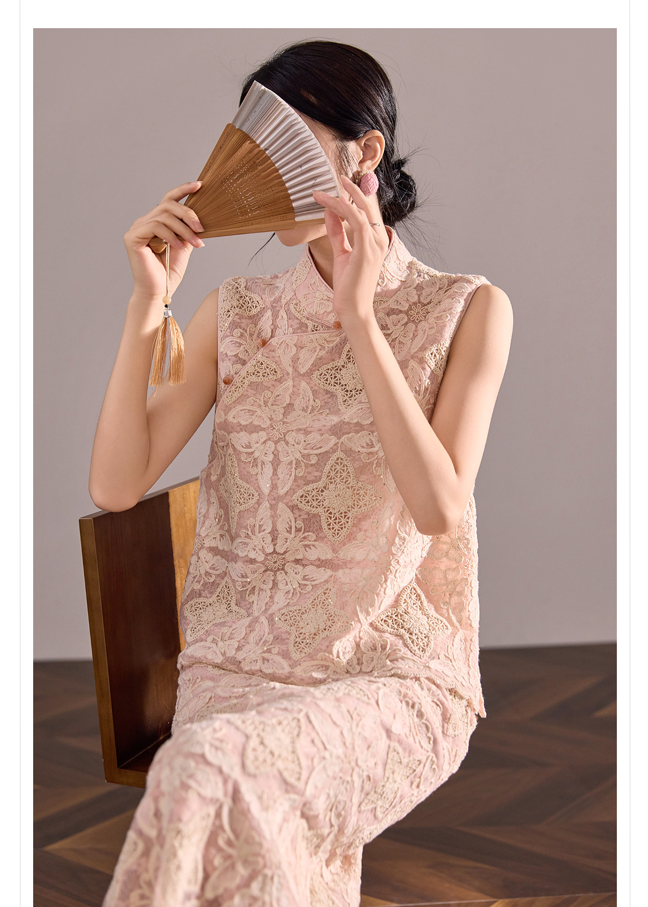 Set áo vest và chân váy ren thêu hoa phong cách Trung Hoa mùa hè — nửa váy, Trang chủ chi tiết 5