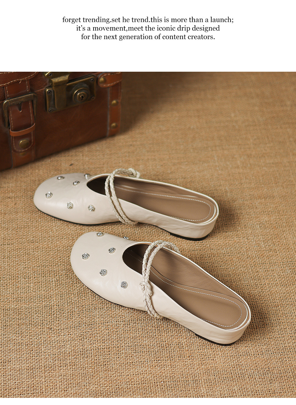 Sandal nữ mũi bít da dê quai ngang gót thấp — đen chi tiết 17